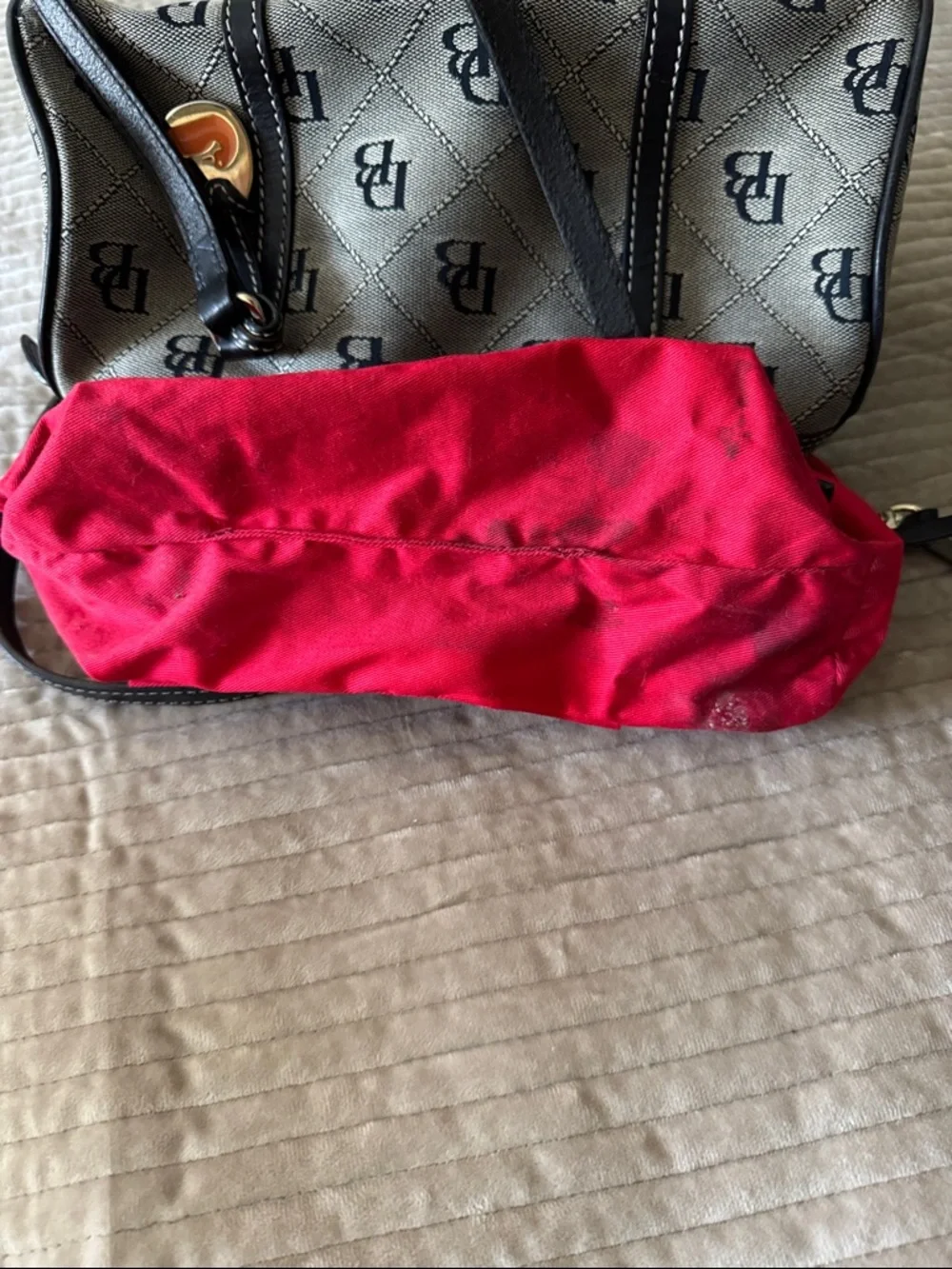 Dooney & Bourke Canvas Leather Duffel Barrel purse Monogram Black/Gray - Picture 8 of 10